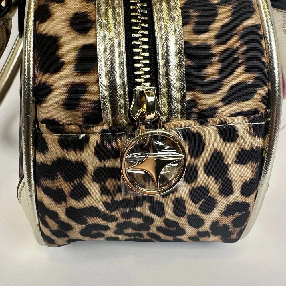 Paris Hilton Leopard Bowler Bag Rhinestone Logo Gold Heart Charm‎ Y2K